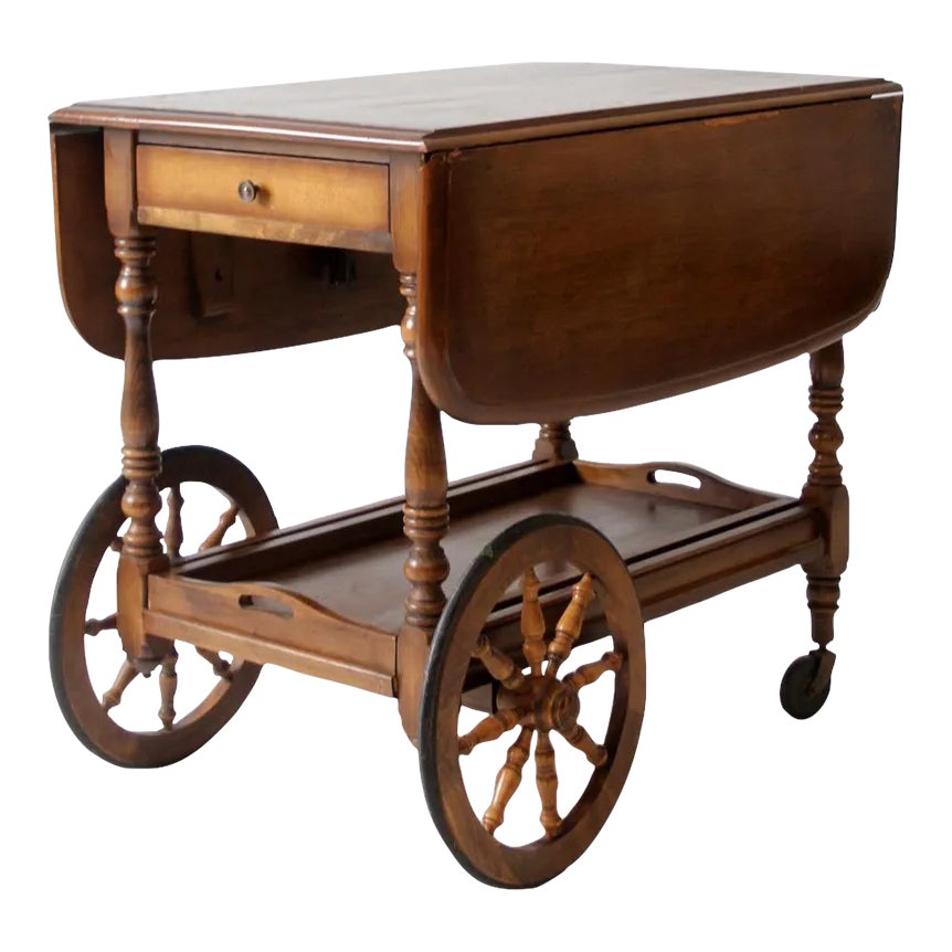 Mid Century Kling Colonial Drop Leaf Tea or Bar Cart | Chairish
