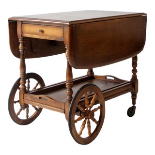 Mid Century Kling Colonial Drop Leaf Tea or Bar Cart For Sale