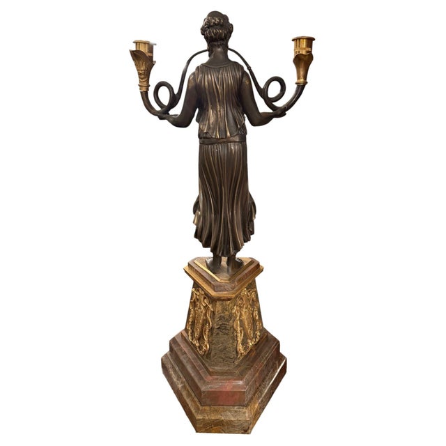 Pair of French 19th Century Empire Style Bronze, Ormolu & Marble Candelabras. For Sale - Image 10 of 11
