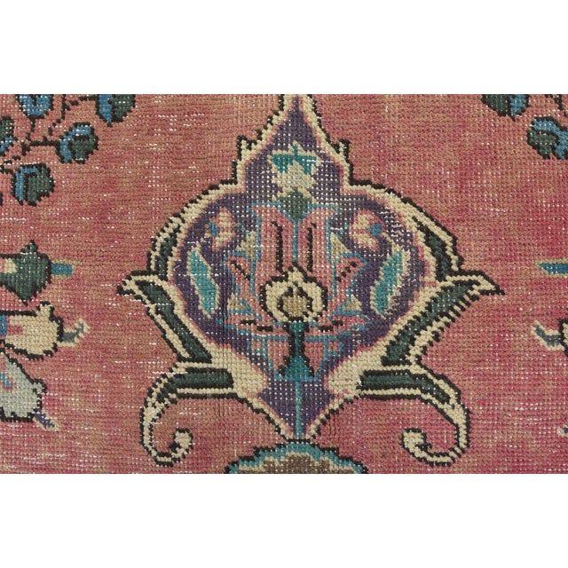 Tabriz Rug 9’7” X 12’7” Pink Wool Vintage Distressed Hand-Knotted Carpet For Sale - Image 10 of 15