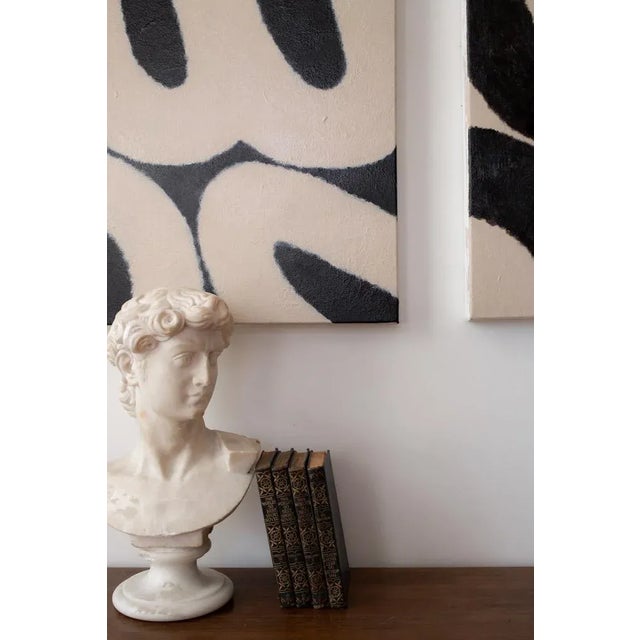Textile Pair of Original Abstract Paintings on Canvas in Black and White/Beige For Sale - Image 7 of 8