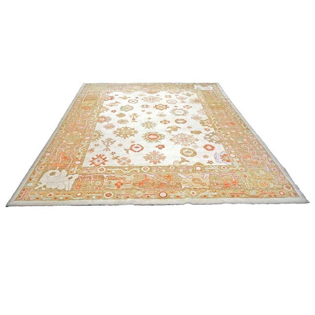 21st Century Turkish Oushak Wool 9x11 Ivory, Yellow, & Rust Handmade Area Rug #1143837 For Sale - Image 4 of 9