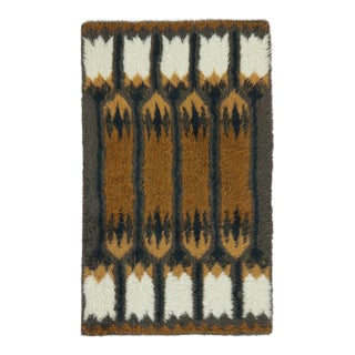 Vintage Swedish Rya Rug With Gray, Brown & White Geometric Pattern- Rug & Kilim For Sale