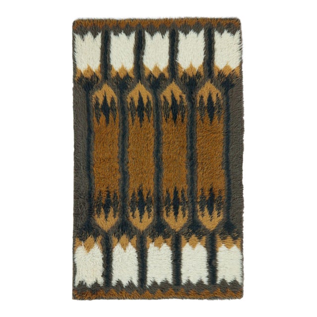 Vintage Swedish Rya Rug With Gray, Brown & White Geometric Pattern- Rug & Kilim For Sale