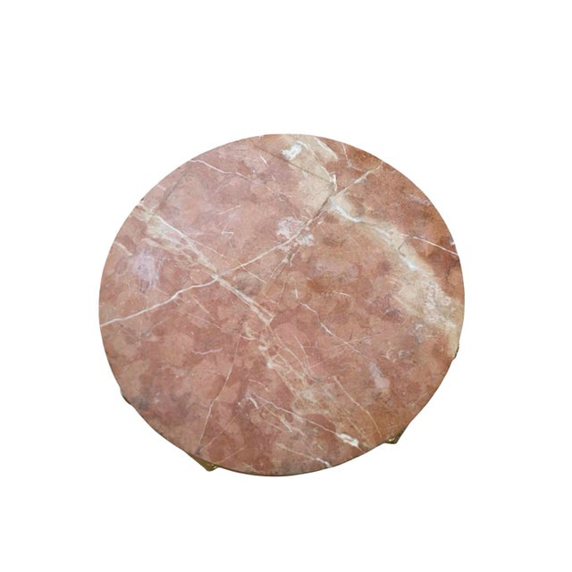 1970s Vintage Pink Marble and Brass Tripod Side Table in the Style of Cedric Hartman Mid Century Modern Gueridon For Sale - Image 5 of 11