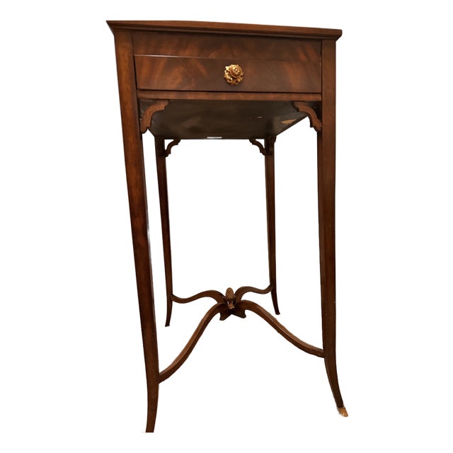 Late 20th Century Maitland-Smith Figured Wood Chairside End Table With Pull-Out Tray For Sale
