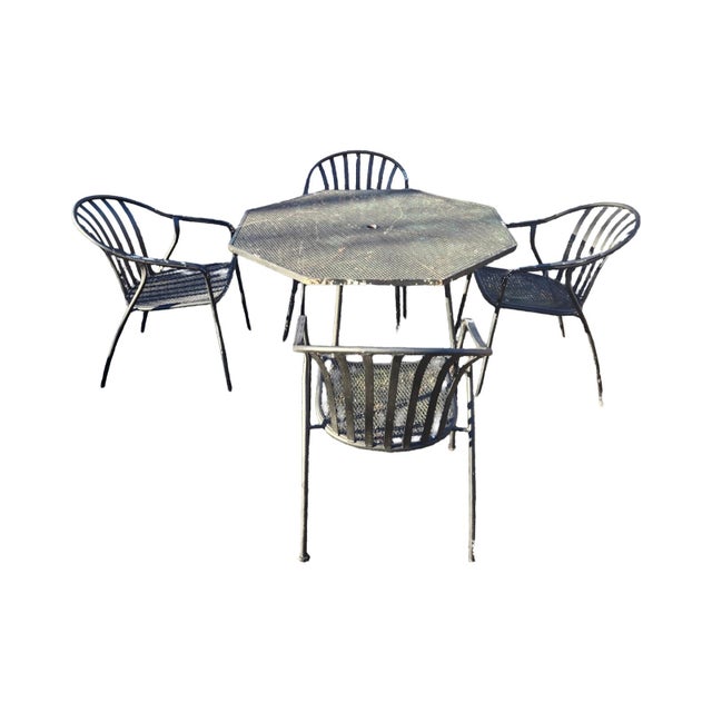 Mid-Century Modern Late 20th Century Wrought Iron Octagon Table and Chairs, 5 Pieces For Sale - Image 3 of 6