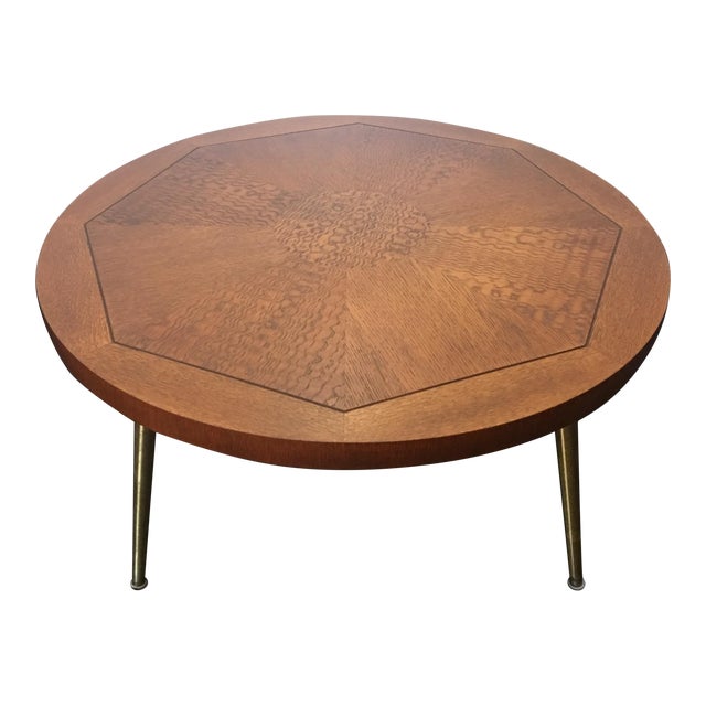 1954 Vintage Lane Walnut Parquetry Coffee Table with Brass Legs Chairish