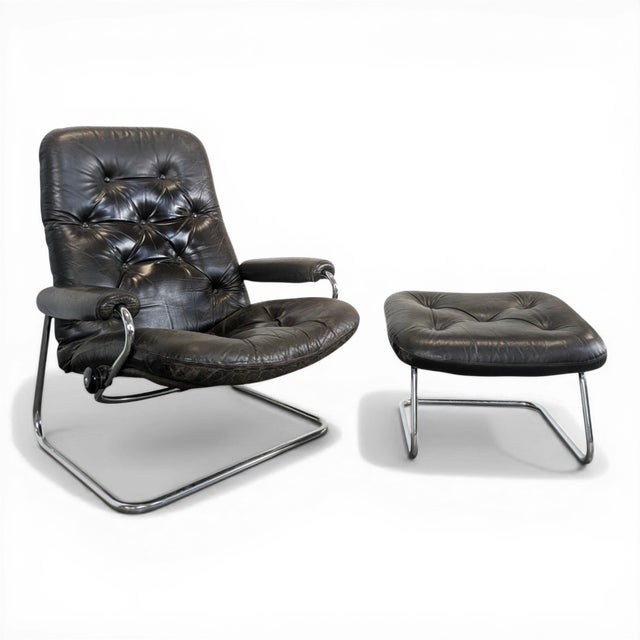 Brown Set of Lounge Chair and Ottoman in Leather from Stressless, 1970s For Sale - Image 8 of 8