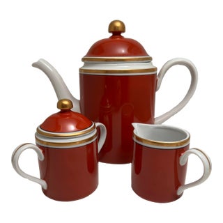 1970s Fitz and Floyd Medallion D’Or Coffee Pot, Sugar and Creamer For Sale