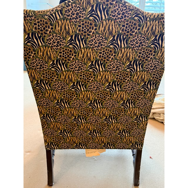 Mid 20th Century Vintage Hancock & Moore Animal Print Wingback For Sale - Image 5 of 11