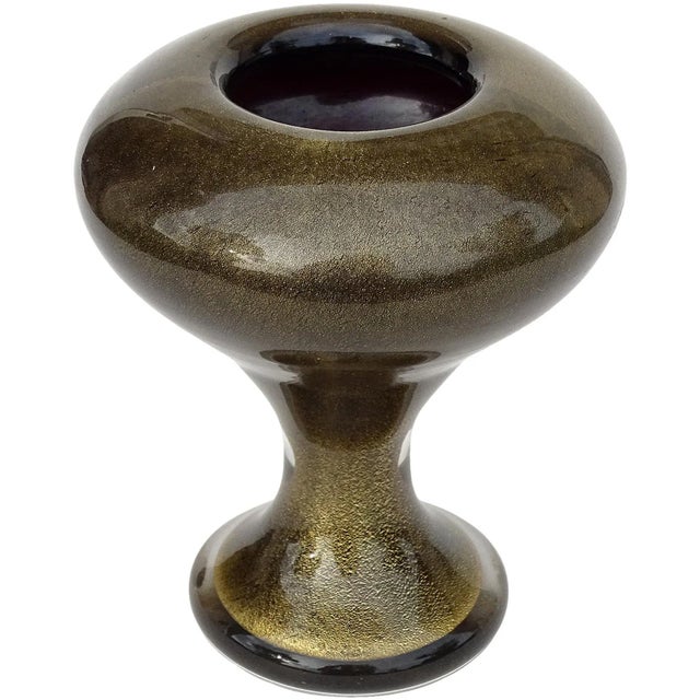 Barbini Murano Vintage Black Gold Flecks Italian Art Glass 1950s Mid Century Desk Flower Vase For Sale In Orlando - Image 6 of 6