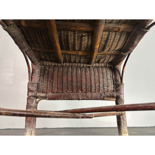 Art Deco Wabi Sabi Colonial Rattan and Faux Leather Oil Cloth Armchair, 1920s For Sale - Image 17 of 18