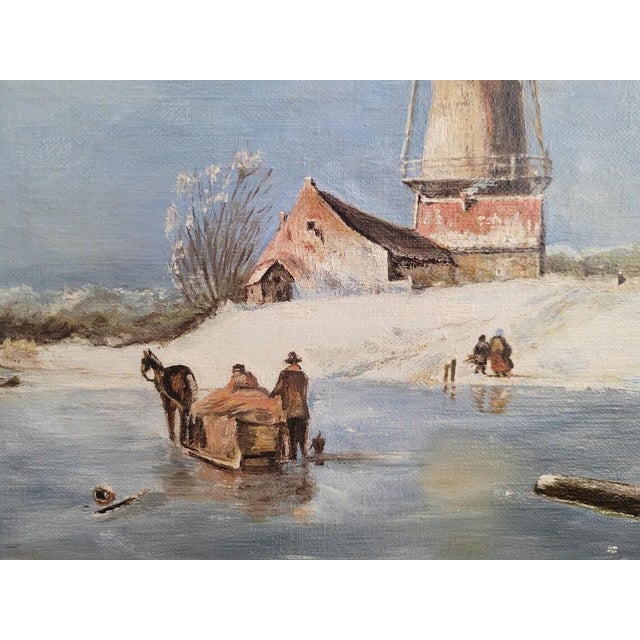 Dutch Winter Landscape, 1800s, Oil on Canvas, Framed For Sale - Image 3 of 10