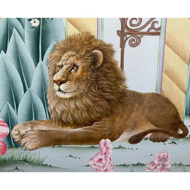 Paper Hand‑Painted Whimsical Tropical Safari Chinoiserie Wall Mural For Sale - Image 7 of 7