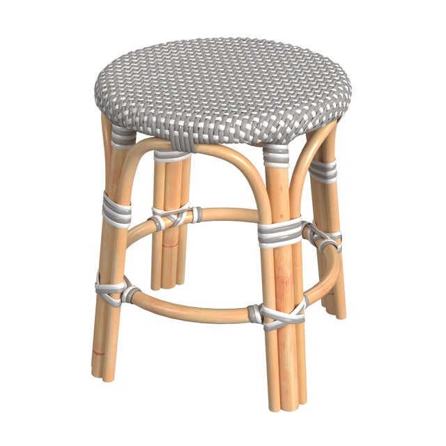 Wood Tobias 18 in. Seat Height Round Rattan Dining Stool, Gray/White Dot / Natural Rattan Frame For Sale - Image 7 of 7