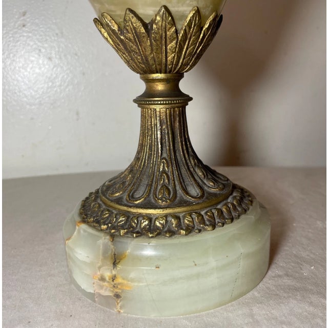 Antique English Ornate Victorian Green Onyx Gilt Bronze Figural Urn Table Lamp For Sale - Image 14 of 15