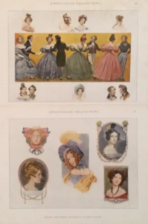 Decorator Prints C.1900 - Colorful Ladies S/2