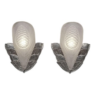 1930s French Art Deco Wall Sconces by Degue France - a Pair For Sale