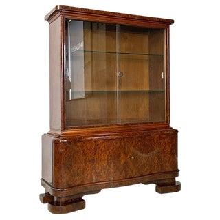 Hungarian Art Deco Wood and Glass Highboard with Shelves, 1930s For Sale