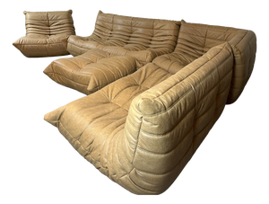 Togo Sofa in Camel Leather by Michel Ducaroy for Ligne Roset, Set of 5