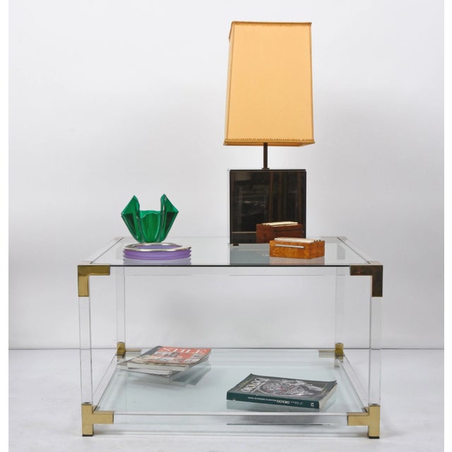 Italian Hollywood Regency Acrylic, Brass & Glass Square Cocktail Table, 1970s For Sale - Image 13 of 18