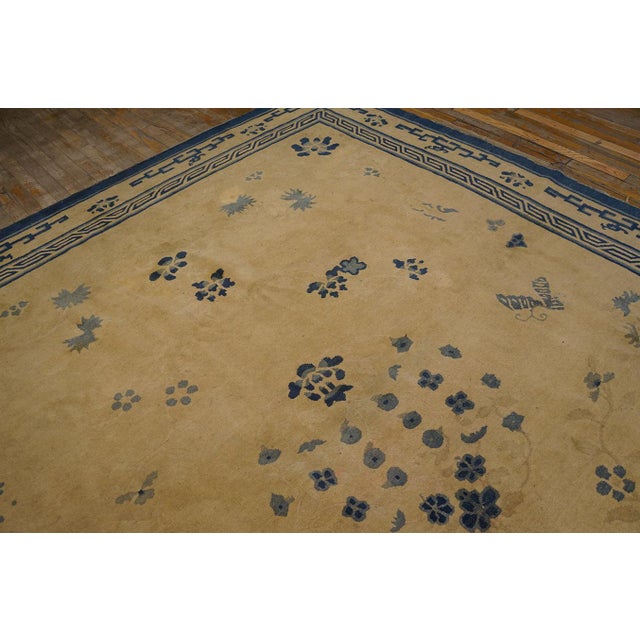 1900s Beige Open Field & Blue Border Foliate Pattern Antique Chinese Peking Rug For Sale - Image 10 of 11