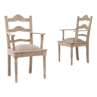 20th Century Belgian Pair Of Oak Armchairs With Upholstered Seats For Sale