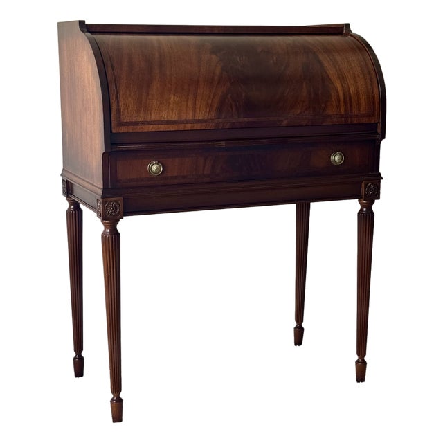 Late 20th Century Louis XVI Revival Style Cylinder Roll-Top Desk For Sale