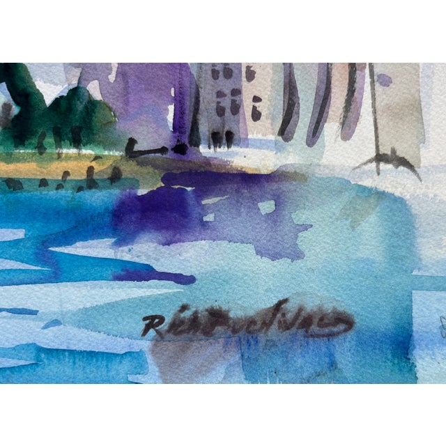 Vintage California Watercolor Painting San Diego Cityscape Bay View For Sale - Image 4 of 7