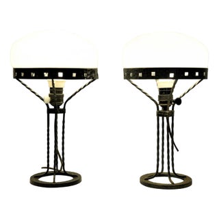 Art Noueau Swedish Wrought Iron and Blown Glass Table Lamps, 1915, Set of 2 For Sale
