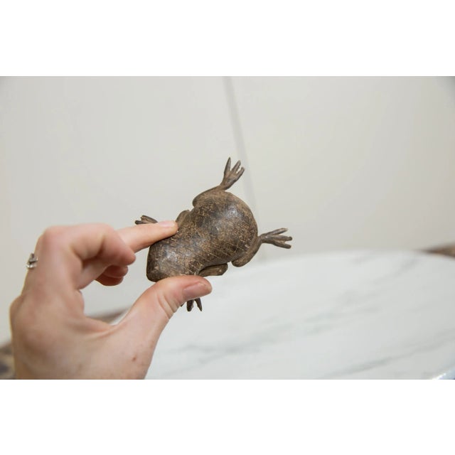 Figurative Vintage African Bronze Criss-Cross Back Frog For Sale - Image 3 of 5