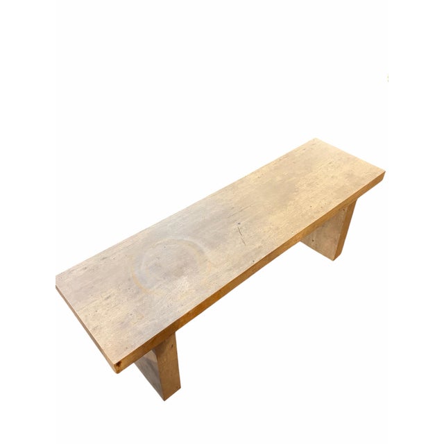 Rustic Mid-Century Style Brutalist Solid Oak Bench For Sale - Image 3 of 4