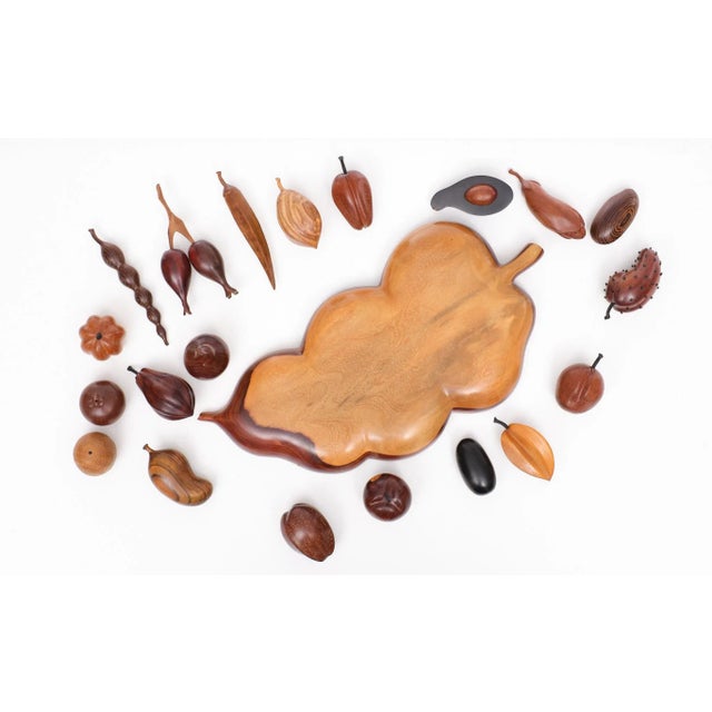 Wood Hand-Carved Wooden Tropical Fruit Basket, 1985, Set of 21 For Sale - Image 7 of 12