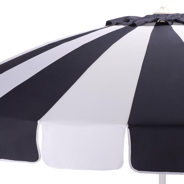 Modern Buti 9 Ft Crank Umbrella, Navy Cabana Stripe/White Pole For Sale - Image 3 of 8