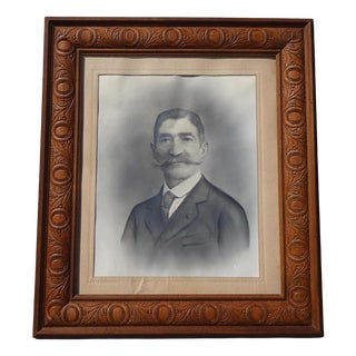 Wooden Picture Frame with Portrait Photograph, 1930s For Sale