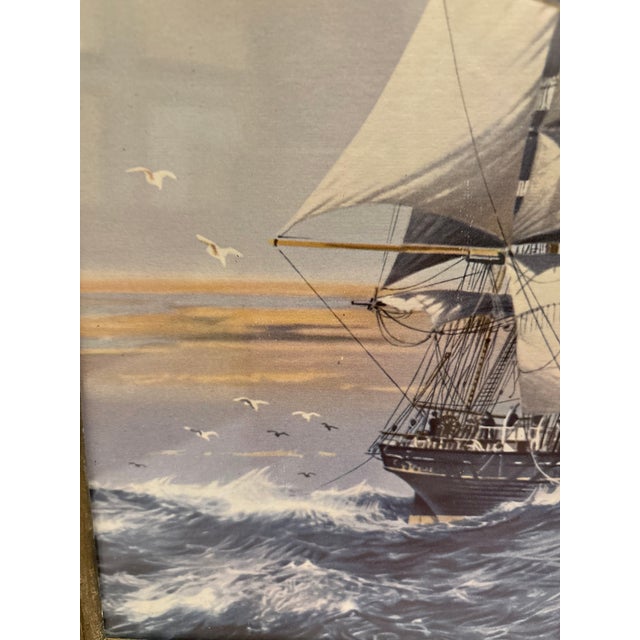 Traditional Vintage Nautical Tall Ship Framed Reproduction Print — Classic Maritime Sailing Ship Art — Original Wood Frame For Sale - Image 3 of 6
