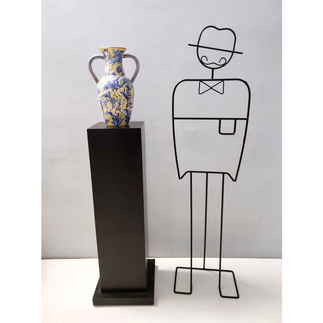 Mid-Century Modern Vintage Handmade Yellow and Blue Glazed Ceramic Amphora Vase by Zulimo Aretini, Italy, 1950s For Sale - Image 3 of 15