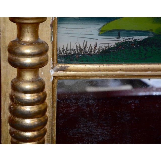 Renaissance Early 20th Century Gold Gilded Mirror With Reverse Painting For Sale - Image 3 of 13