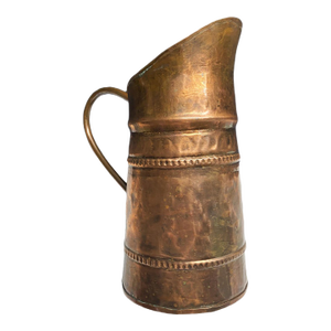 Early 20th C Primitive Rustic Hand-Hammered, Forged Copper Pitcher