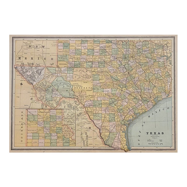 19th Century George F. Cram "Texas" Full Sheet Atlas Map With Reverse Half Sheet "Arkansas" and "Indian Territory" Maps c.1887 For Sale