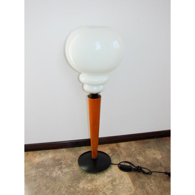 Modern Table Lamp in Metal, Wood, and Glass, 1970s, in Very Good conditions. Designed 1970 to 1979 European Plug (up to...