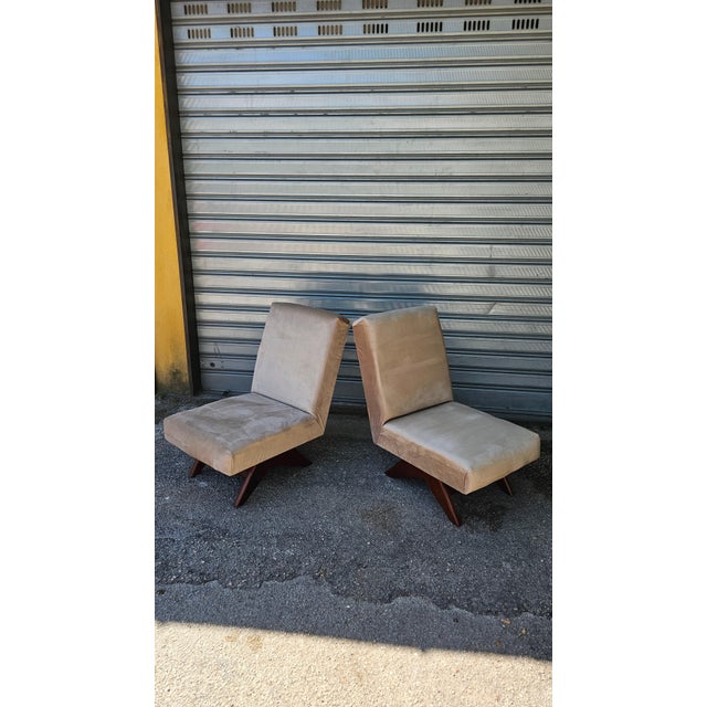Mid-Century Modern Mid-Century Modern Sandblasted Beige Velvet Chairs, 1950s, Set of 2 For Sale - Image 3 of 11