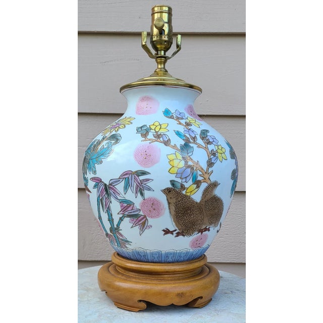 Chinoiserie Vintage Chinoiserie Lamp in Botanical & Bird Motifs Attributed to Frederick Cooper For Sale - Image 3 of 12