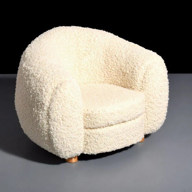 Custom Polar Bear Lounge Chair in the Manner of Jean Royère | Ivory Teddy Bouclé For Sale - Image 4 of 5