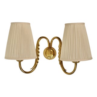 Wall Sconce in Brass with Silk Shades attributed to Josef Frank, Austria, 1930s For Sale