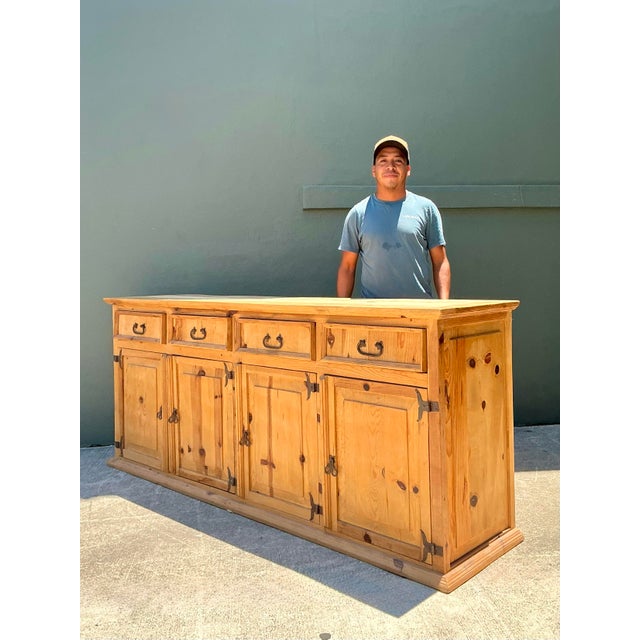 Rustic Vintage Knotty Pine Long Credenza For Sale - Image 3 of 12