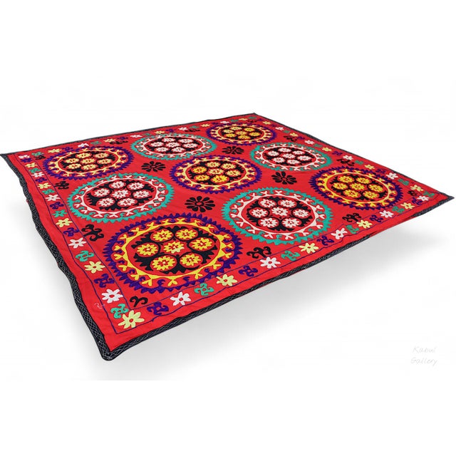 Vintage Hand Embroidered Suzani Wall Hanging, 1920s For Sale - Image 6 of 11