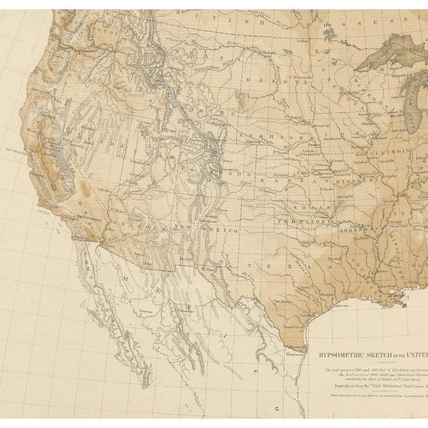 Antique Hypsometric Map of the United States by Walker, 1874 For Sale - Image 3 of 5