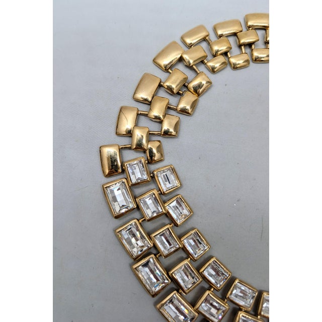 Gold Vintage 1990 Signed Napier Goldtone Swarovski Crystals Wide Collar Necklace For Sale - Image 8 of 15